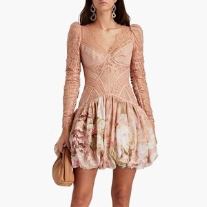 Zimmermann | Dresses | Zimmermann Silk Linen Dancer Lace Bubble Mini Dress  Blush Garden Floral | Poshmark